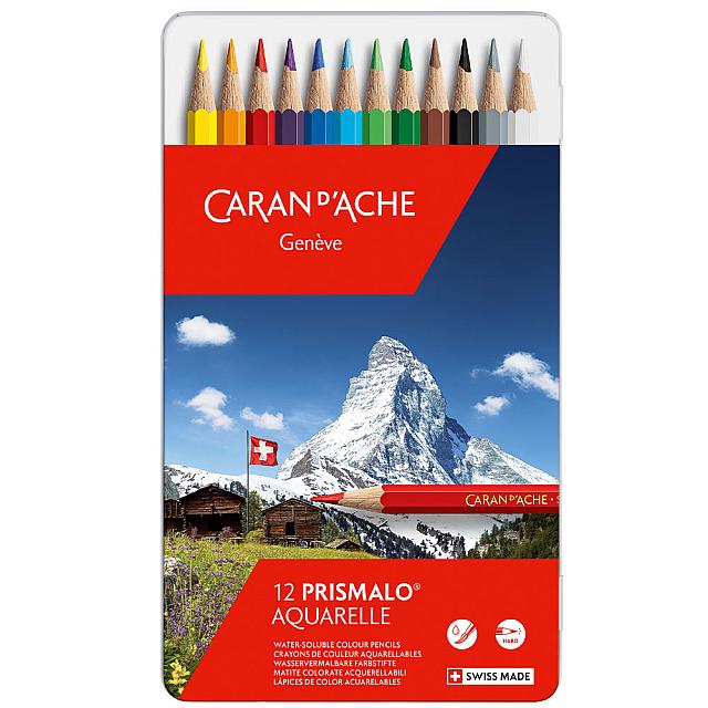 Caran d'Ache Prismalo Colouring Pencils Tin of 12 by Caran d'Ache at Cult Pens