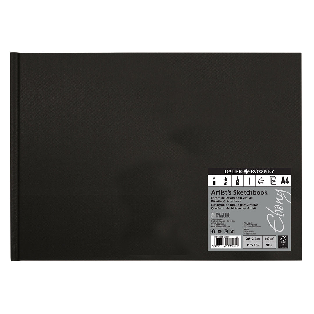 Daler-Rowney Ebony Hardbound Sketchbook A4 Landscape 160G 54 Sheets