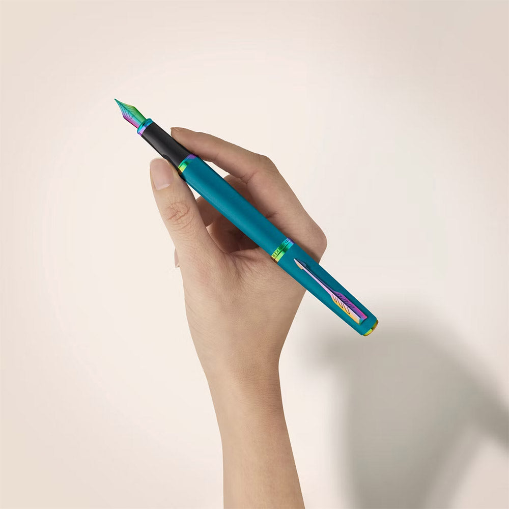 Parker Meridian Fountain Pen Teal Lacquer with Rainbow Trim