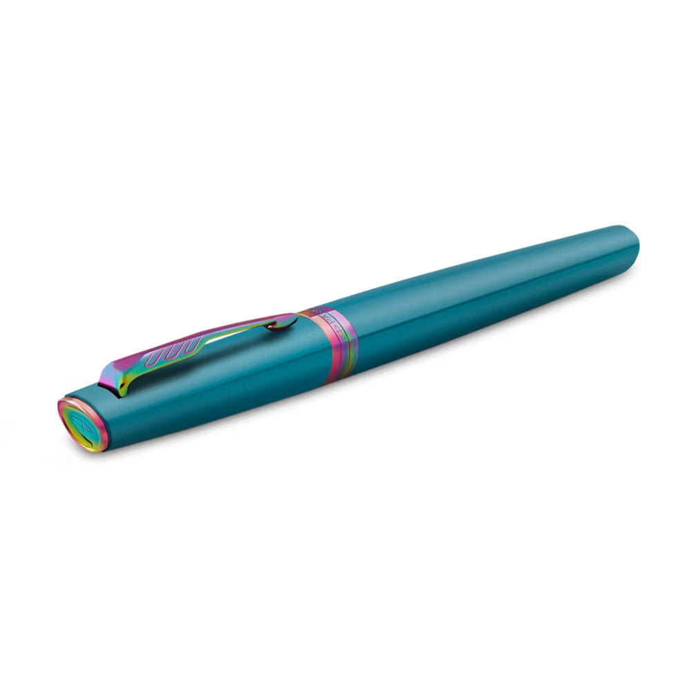 Parker Meridian Fountain Pen Teal Lacquer with Rainbow Trim