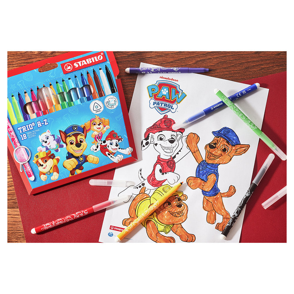 STABILO Trio A-Z PAW Patrol Fibre-Tip Pen Set of 18 Assorted Colours
