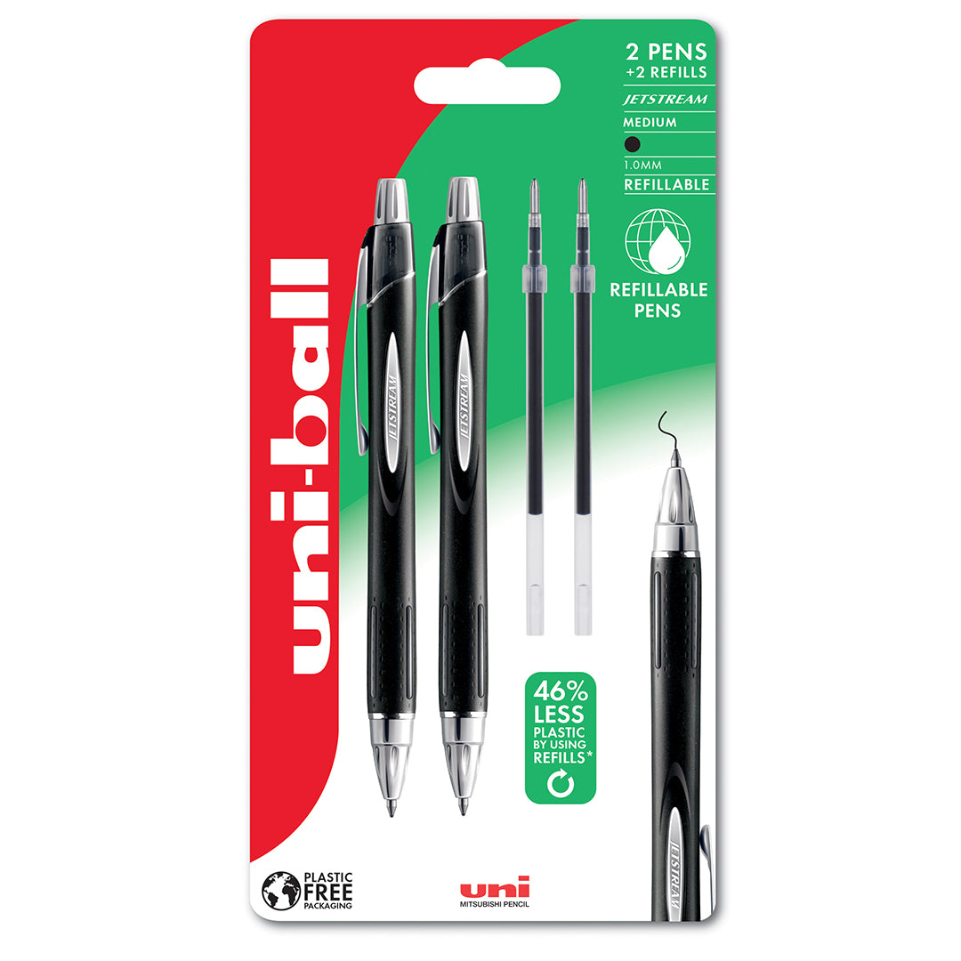 uni-ball Jetstream RT SXN-210 RT Rollerball Pen Set of 2 with 2 refills Black