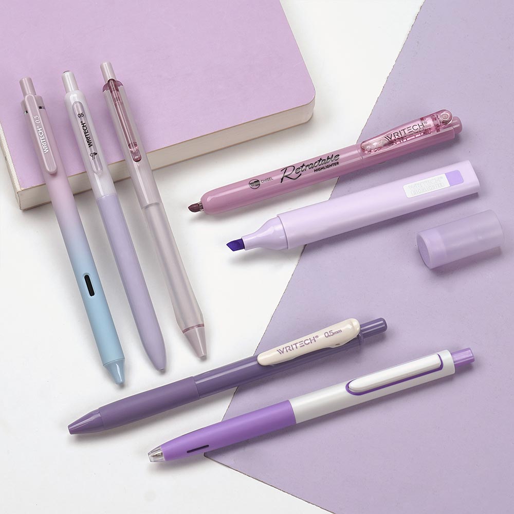 WRITECH 7 Piece Writing Set Purple and Black