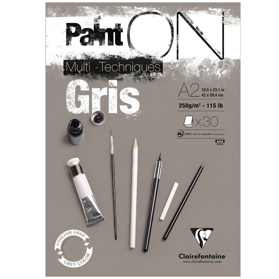 Clairefontaine Paint On Glued Pad Grey A2 by Clairefontaine at Cult Pens