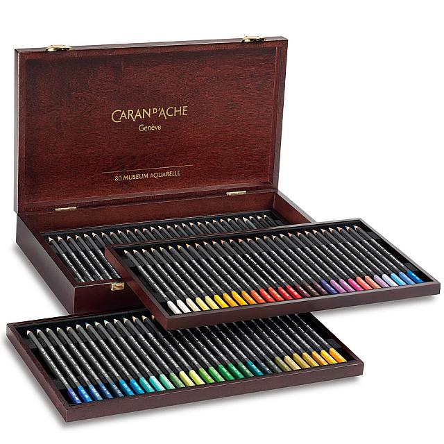 Caran d'Ache Museum Aquarell Watercolour Pencil Wooden Box of 76 Assorted + 3 Technalo + 1 Grafwood by Caran d'Ache at Cult Pens
