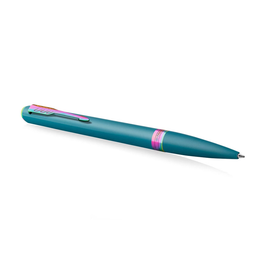 Parker Meridian Ballpoint Pen Teal Lacquer with Rainbow Trim