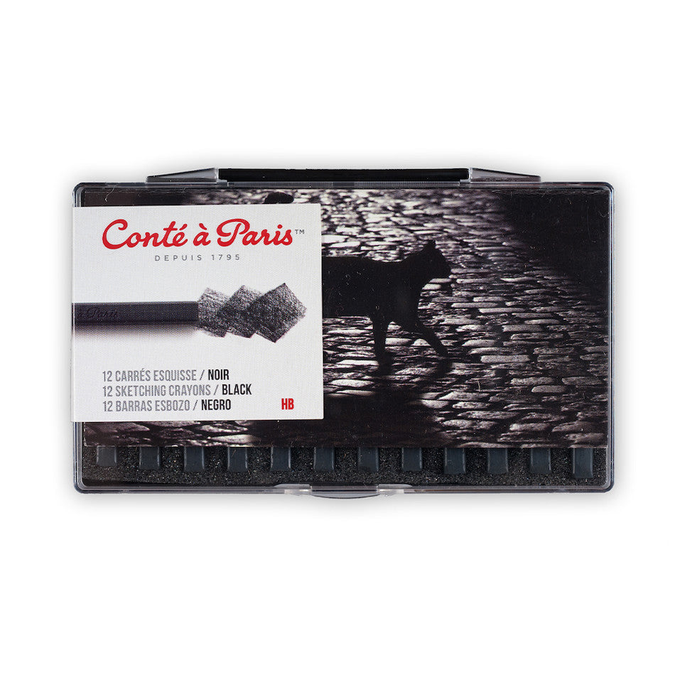 Conté à Paris Carre Sketching Crayons Plastic Box Black 2B by Conté à Paris at Cult Pens