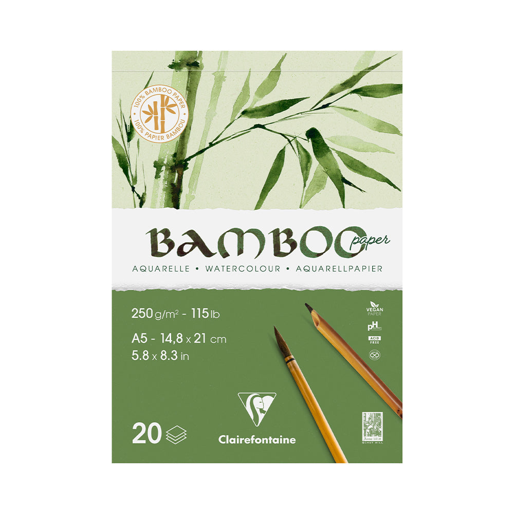 Clairefontaine Glued Watercolour Pad 20 Sheets Bamboo A5 by Clairefontaine at Cult Pens
