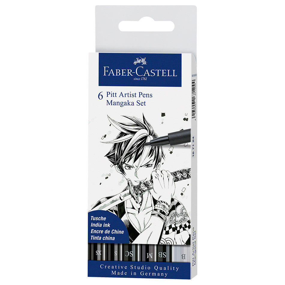Faber-Castell Pitt Artist Pen Mangaka Black Set of 6 by Faber-Castell at Cult Pens