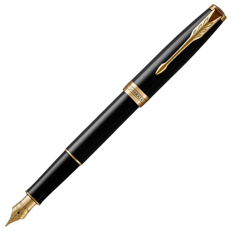 Parker Sonnet Fountain Pen Black Lacquer with Gold Trim by Parker at Cult Pens