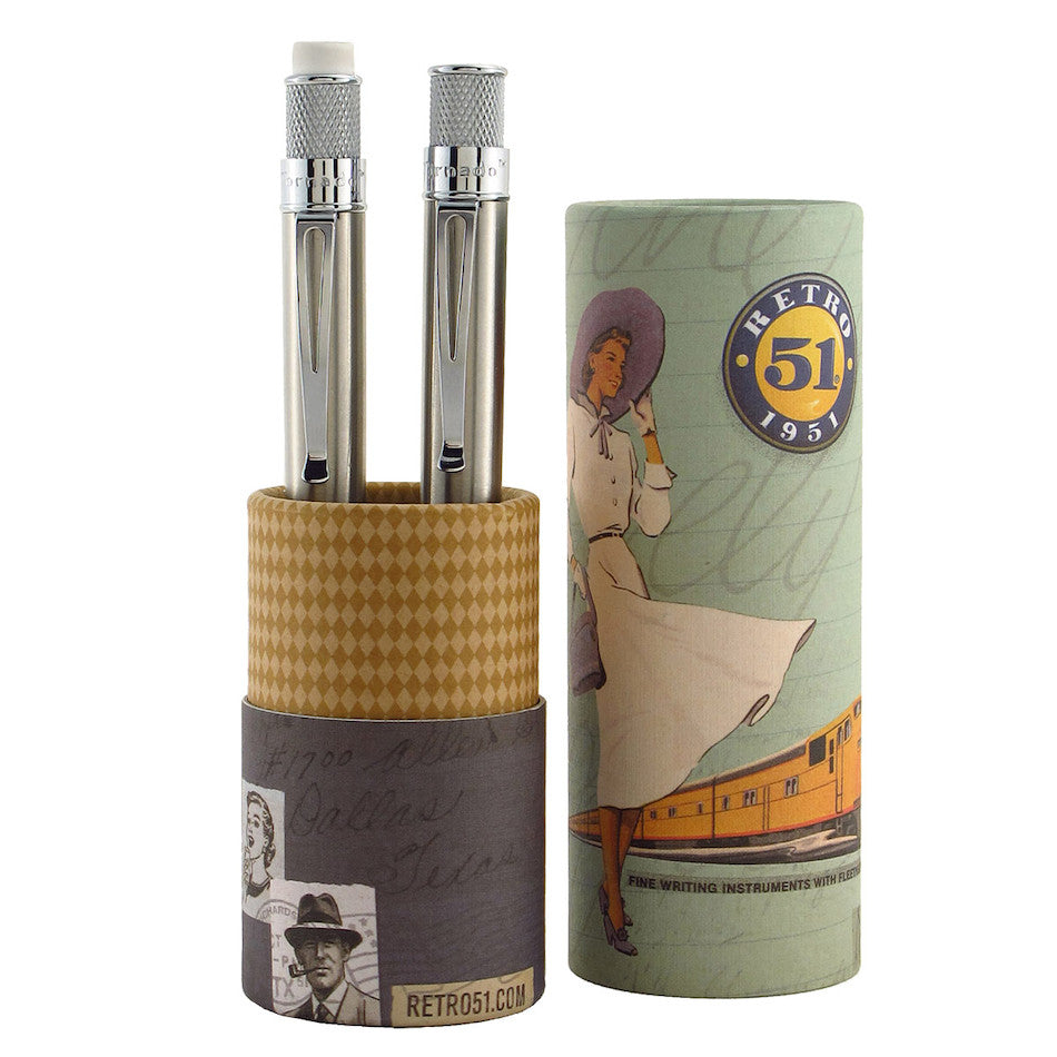 Retro 51 Tornado Rollerball Pen and Mechanical Pencil Set Stainless by Retro 51 at Cult Pens